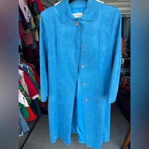 Vintage Ultra Suede women’s turquoise blue long coat with belt 10